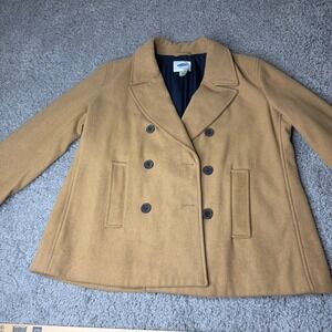 Old Navy Womens XL Camel Tan Wool Blend Double Breasted Pea Coat Jacket Classic